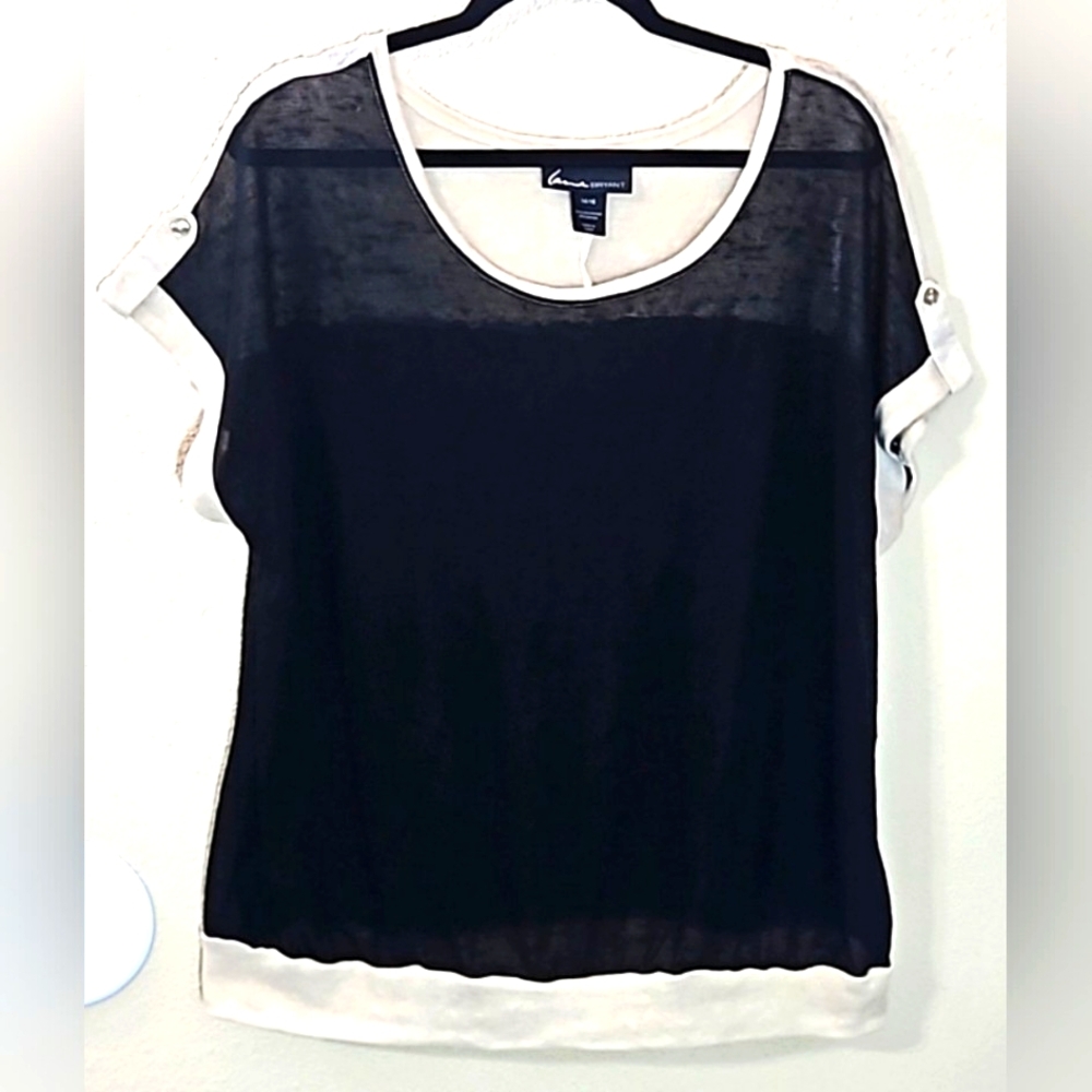 Lane Bryant Women's Black & Beige Sheer Gauze Blouse Size 14/16